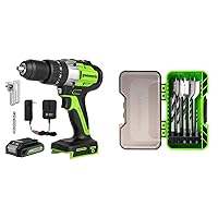 Greenworks 24V Brushless Cordless Hammer Drill Kit, Batteries and Charger Included, with 11-Piece Wood Drilling Bit Set