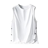 Men's Post Shoulder Surgery Tank Tops Recovery Tear Away Sleeveless Loose Full Open Side Snap Adaptive Clothing