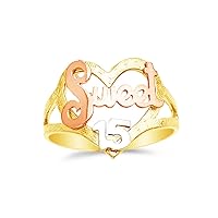 14k Rose Yellow & White Gold 15 Years Birthday Sweet Heart Ring