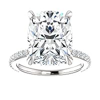 Elongated Cushion Cut Moissanite Engagement Ring, 8.0 Carats, Sterling Silver or Gold Setting