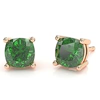 Lab-Created Emerald 6mm Cushion Stud Earrings in 14k Rose Gold