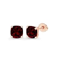 14K Gold Plated 925 Sterling Silver Hypoallergenic 5mm Cushion Cut Genuine Birthstone Solitaire Screwback Stud Earrings