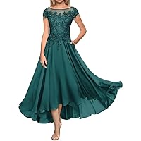 Tea Length Chiffon Mother of The Bride Dresses Lace Applique Wedding Evening Dress with Pockets Guest Gowns for Women PRY147