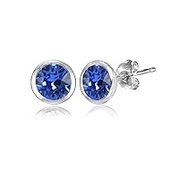 Sterling Silver 5mm Bezel Martini Colored European Crystals Stud Earrings for Women Girls