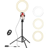 Selfie Ring Light 9 inch with 27”-50” Tripod Stand for Video Recording＆Live Streaming, 10 RGB Ring Lamp with Desk Tripod, Halo Ring Light for TikTok/Live Stream/Makeup/YouTube
