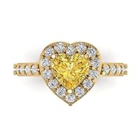 2.22ct Heart Cut Solitaire with Accent Halo Canary Yellow Simulated Diamond designer Modern Statement Ring 14k Yellow Gold