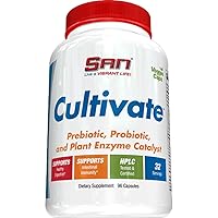 SAN's Cultivate Prebiotic-Probiotic, Multi-Strain Probiotics & Synergistic Prebiotics with Digestive Enzymes - Designed for Digestive Health, Supporting Gut Microbiome - for Women & Men, 96 Capsules