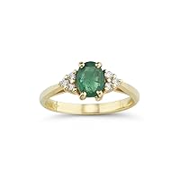 0.09 Cts Diamond & 0.75 Cts Natural Emerald Ring in 14K Yellow Gold