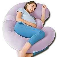 QUEEN ROSE Cooling Pregnancy Pillows,E Shaped Full Body Pillow for Sleeping, with Pregnancy Wedge Pillow for Belly Support, 60 Inch Maternity Pillow for Side Sleeper, Cooling Rayon Cover, Purple
