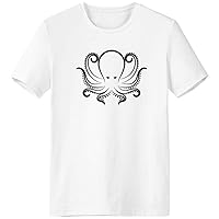 Black White Octopus Marine Life Pattern T-Shirt Workwear Pocket Short Sleeve Sport Clothing