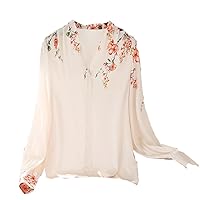 Real Silk Women's Satin Blouse Tops Spring V-Neck Long Sleeve Woman Blouses Shirts Female Floral Shirt