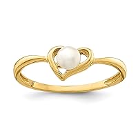 14k Gold Madi K 3 4mm White Button Freshwater Cultured Pearl Love Heart Ring Size 4 Jewelry for Women