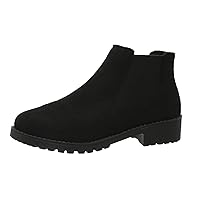 Fleece Lined Boots for Women Retro Novelty Round Toe Waterproof Warm Faux Plush Mid Heel Mid Calf Boots,JH96