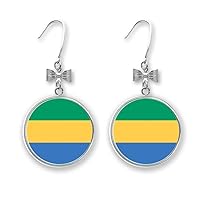 Gabon National Flag Africa Country Bow Earrings Drop Stud Pierced Hook