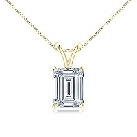The Diamond Deal .25-1.00 Carat Emerald Shape Brilliant Solitaire Lab-Grown Diamond Solitaire Pendant Necklace For Women Girls infants | 14k Yellow or White or Rose/Pink Gold With 18
