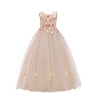 Flower Girl Lace Wedding Party Long Dress for Kids Princess Pageant Communion Formal Evening Gown