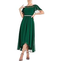 Scoop Neck high-Low Bridesmaid Dresses Chiffon Short Sleeve Evening Gown for Women Prom Dress