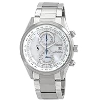 Citizen Eco-Drive Perpetual Alarm World Time Chronograph GMT White Dial Men's Watch AT8260-85A