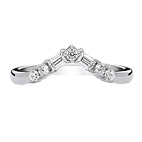 Round & Baguette Cut DVVS1 Diamond Engagement Wedding 7-Stone Curved Band Ring for Women's 14K White Gold Plated 925 Sterling Silver