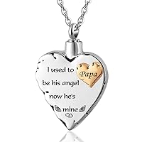 misyou Heart Pendant Cremation Necklace Memorial Keepsake Jewelry - Engraved I Used to be his Angel, Now He's Mine