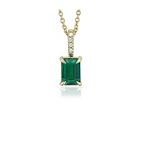 1.5 CT Emerald Cut Green Emerald Solitaire Pendant Necklace 14k Yellow Gold Finish