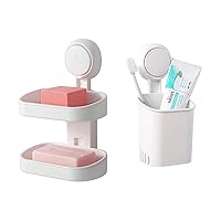 Bathroom & Kitchen Suction Cup Storage Basket Set Pack of 2 Wall Mounted Organizer for Toothbrush, Toothpaste, Soap, Shower Caddy Drill-Free with Vacuum Suction Cup for Kitchen & Bathroom