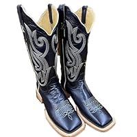 R. Watson Women's Ebony Calf Wide Square Toe Cowboy Boot - Black