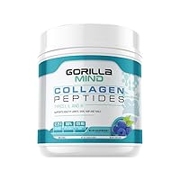 Gorilla Mind Collagen Peptides Powder - Joint & Bone Health/Great for Hair, Skin & Nails/Sleep Support/Types I, II, III/Mix in Water, Juice or a Smoothie - 435g (Blue Raspberry)