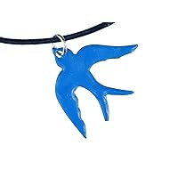 Miniblings Necklace Chain Enamel Blue Fishes Swallow Bird Chain Leather Strap