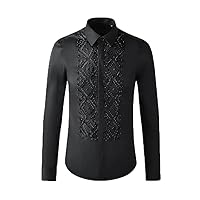 Handmade Beaded Men's Shirt Long Sleeve Slim Casual Business Dress Shirts Social Party Banquet Stage Men Clothing
