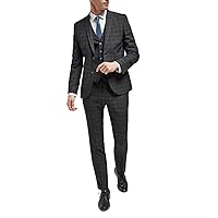 Men Suit 3 Piece Set Ashtray Plaid Slim Fit Blazer Vest Pants Groom for Wedding Party Ceremony Meeting