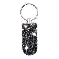 XhuangTech Waterproof Keychain Pill Box Bling Round Medicine Organizer Holder Container Aluminum Portable Mini Bottle Storage Case for Outdoor Travel Camping Purse Pocket (Black)