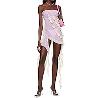 Ruffle Tube Dress y2k Aesthetic Women Solid Color Strapless Sleeveless Irregular Ruffled Dress