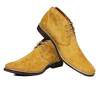 PeppeShoes Modello Ciupcio - Handmade Italian Mens Color Yellow Ankle Chukka Boots - Cowhide Suede - Lace-Up