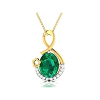Oval S Shape Lab Made Emerald 925 Sterling Silver Pendant Necklace with Cubic Zirconia Link Chain 18