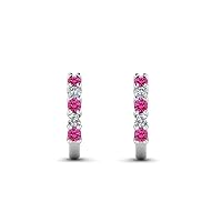 14k White Gold Over 1/2 CT Round Cut Pink Sapphire & CZ Daily Wear Half Hoop Earrings