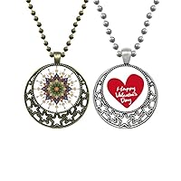 flower frame repeat pattern pendant necklace mens womens valentine chain
