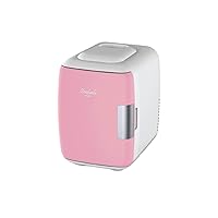 Mini Fridge for Bedroom - Car, Office Desk & Dorm Room - Portable 4L/6 Can Electric Plug In Cooler & Warmer for Food, Drinks, Skincare Beauty & Makeup - 12v AC/DC & Exclusive USB Option, Pink