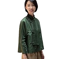 Green8 Chinese Collar Long Sleeves Ethnic Style Shirt Women Cheongsam Top Suit Femme Traditional China Blouse