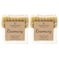 All Natural, Sulfate and Paraben Free - Rosemary with Spirulina - Handcrafted Essential Oil Bar Soaps Enriched with Coconut and Olive Oil - Lathered Artisan (Rosemary, Pack of 2)