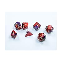 Purple and Red Gemini Mini Dice with Gold Colored Numbers 10mm (3/8in) Set of 7 Chessex