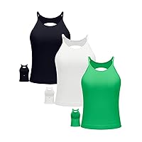 RUNNING GIRL Compression Tank Tops Women,Long Workout Tops with Built in Bra Plus Size Cotton White Under Shirts