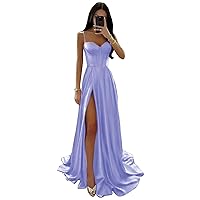 Bridesmaid Dresses Satin Long Spaghetti Straps Corset Prom Dresses for Women Formal Evening Gown with Slit