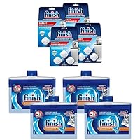 Bundle of Finish In-Wash Dishwasher Cleaner: Clean Hidden Grease and Grime, 3 Count, Pack of 4 + Finish Dishwasher Cleaner - Liquid Fresh 4x8.45 oz.