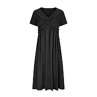 Short Sleeve Dresses for Women 2024, Women's Clothing Patchwork Sexy Casual Temperament V Neck Pullover, S XXXL