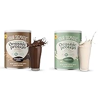 Four Sigmatic Organic Plant-Based Protein Powder Bundle with Cacao, Unflavored, Mushrooms, and Adaptogens (21.16 oz, 16.9 oz)