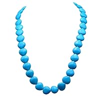 JYX Pearl Necklace 8×8.5mm Blue Heart-shape Turquoise Necklace Long Gemstone Jewelry for Women 26