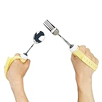 Adaptive Utensils Spoons Forks Set Weighted, Non-Slip Handles & rubber strap, for Hand Tremors & Muscle Weakness, Arthritis, Parkinson’s, Elderly; Dishwasher Safe,Stainless Steel