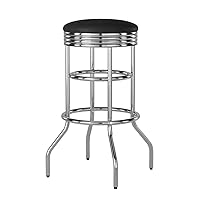 TRINITY Heavy Duty 30 Inch Stool, Bar-Height Swivel Chrome Kitchen Counter, Garage, or Workshop, Black Faux Leather Seat, Fully Assembled, 1-Pack