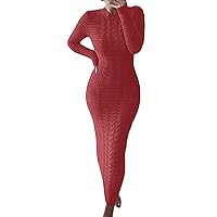 Women's Fashion Sweater Dress Long Sleeve Square Neck Ribbed Wrapped Bodycon Sweater Dress Slim Fit Slit Knitted Midi Dress
